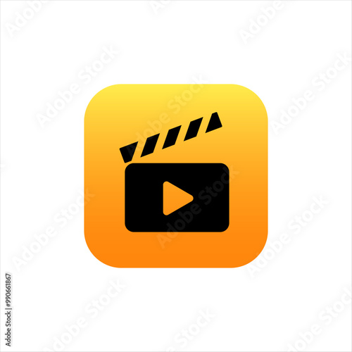 Movie application icon for mobile phone on yellow background with gradient. App for editing videos logo.