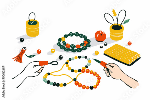 Handmade Jewelry Making Illustration with Beads and Tools
