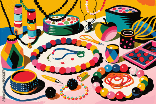 Vibrant Handmade Jewelry Crafting Workspace with Beads and Tools