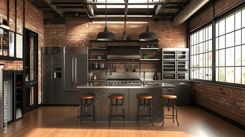 Wallpaper Mural Modern Minimalist Kitchen Room with Wooden Table, luxurious Interior Design, Furniture with Background Torontodigital.ca