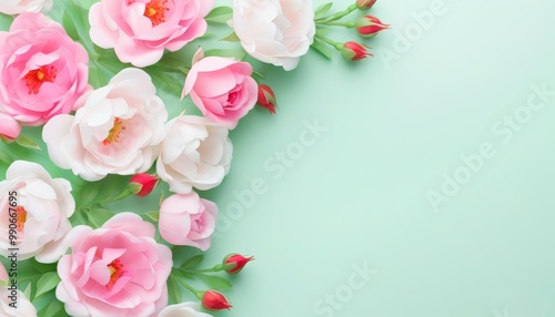 a postcard for a gift or greeting - soft pink flowers on the edges of the background with a place to insert text