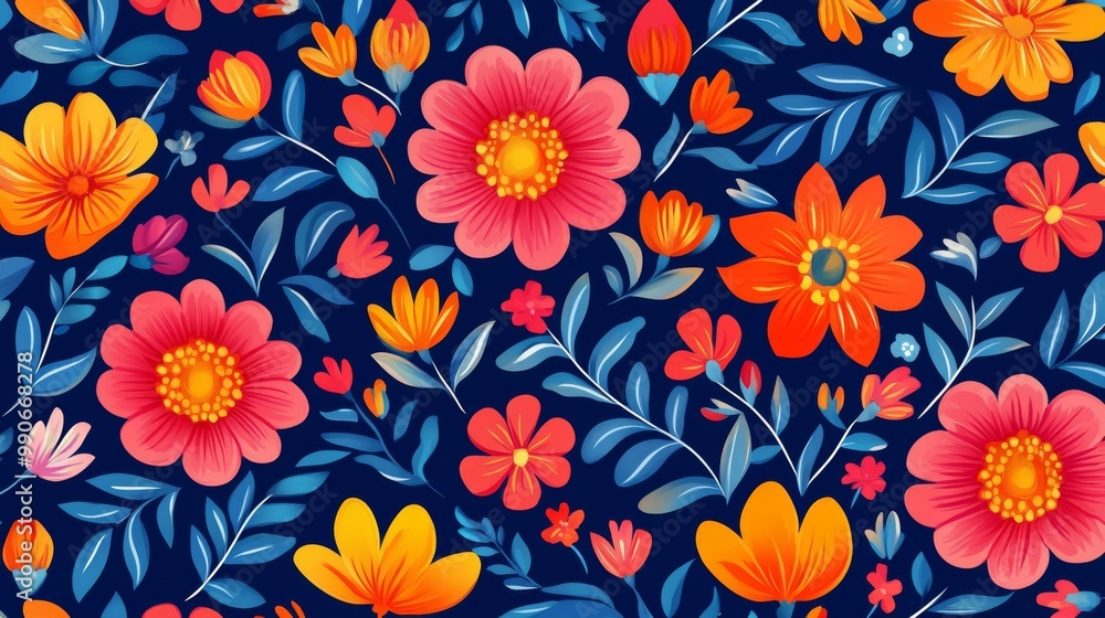 custom made wallpaper toronto digitalThis captivating illustration showcases a seamless pattern filled with detailed Indian floral designs, blending vibrant colors with delicate leaves. Each flower celebrates nature's beauty organically.