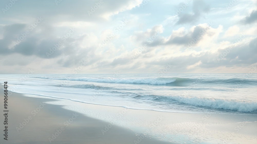 Winter beach scene with gentle waves under soft skies and a calm atmosphere showing nature's beauty in muted tones of sand and sea Winter beach scene with gentle waves under soft skies and a calm atmosphere showing nature's beauty in muted tones of sand and sea