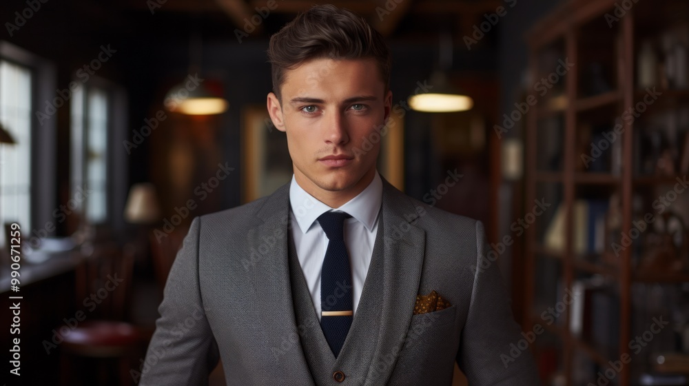 Portrait of handsome man in elegant suit on a dark background. Neural network ai generated art Portrait of handsome man in elegant suit on a dark background. Neural network ai generated art