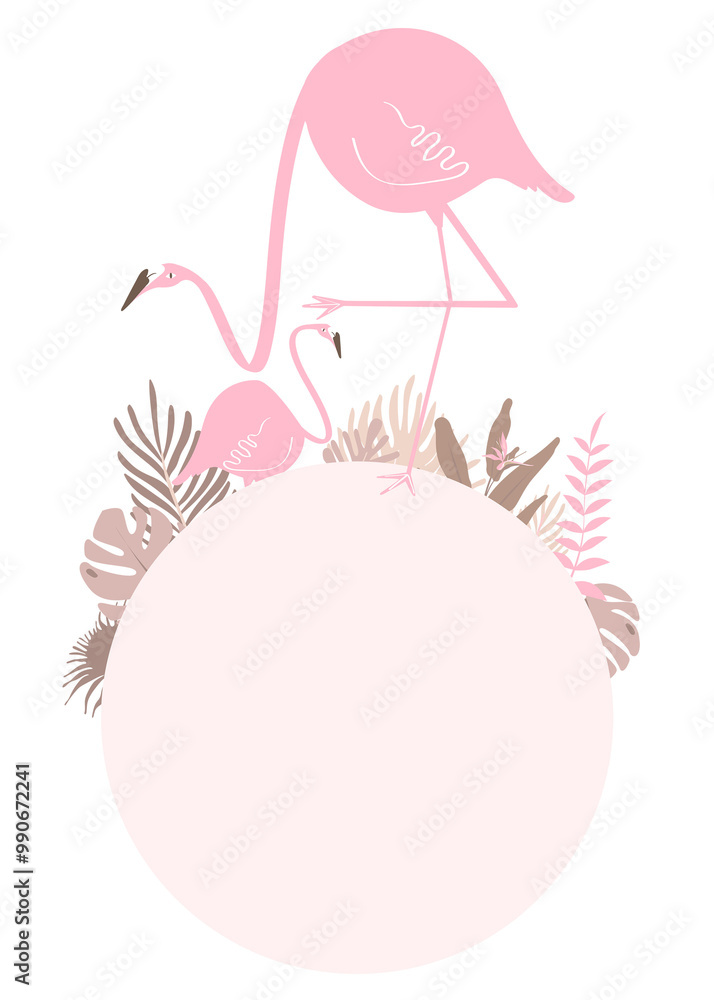 Pink botanical frame png with tropical flamingo on transparent background Pink botanical frame png with tropical flamingo on transparent background