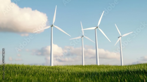 A picturesque landscape showcasing wind turbines against a clear blue sky, symbolizing renewable energy and sustainability.