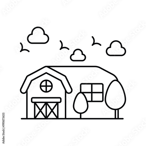 farmhouse line icon with white background vector stock illustration