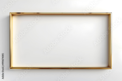 Minimalist golden border with a polished finish, suitable for professional presentations, modern art displays, or premium invitations. Sleek golden rectangular frame on white
