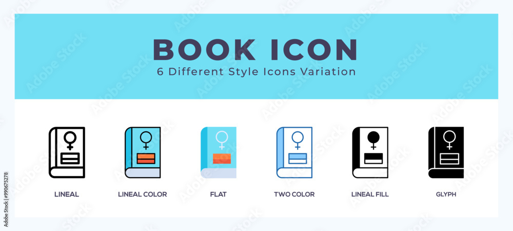 Book icon symbol set. outline. glyph black. flat color and filled line color. Book icon symbol set. outline. glyph black. flat color and filled line color.