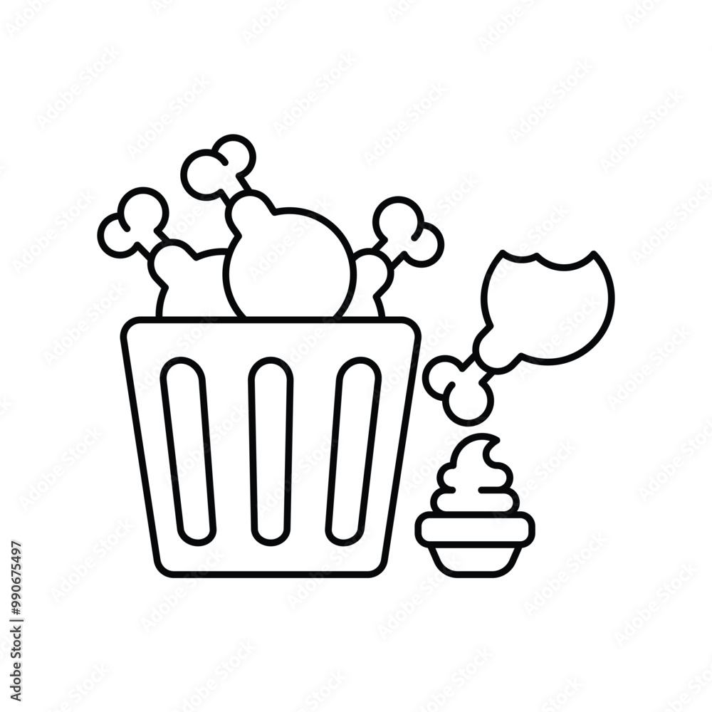 fried chicken line icon with white background vector stock illustration fried chicken line icon with white background vector stock illustration