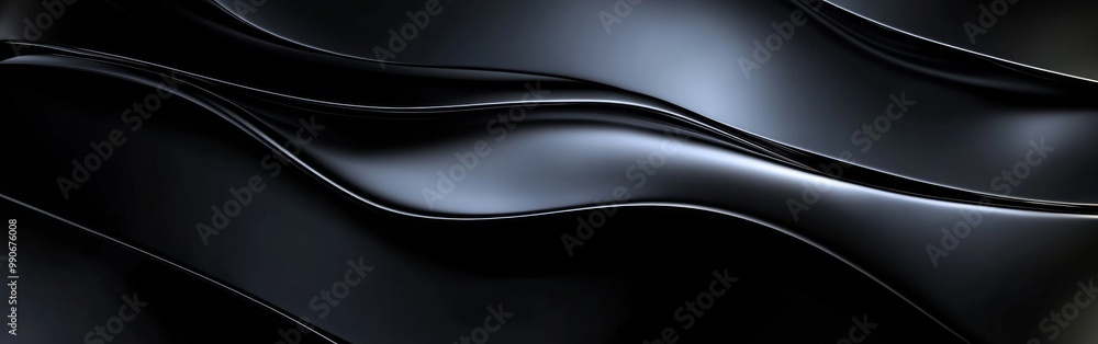 Smooth black waves of fabric drape over a surface, creating an elegant and modern visual texture in soft light Smooth black waves of fabric drape over a surface, creating an elegant and modern visual texture in soft light