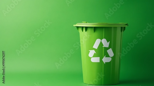 A green recycling bin with a recycling symbol.