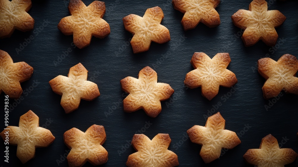 Elegant minimalist display of Christmas cookies with artistic lighting, arranged on a sleek black background focusing on texture and form. Christmas cookies Elegant minimalist display of Christmas cookies with artistic lighting, arranged on a sleek black background focusing on texture and form. Christmas cookies