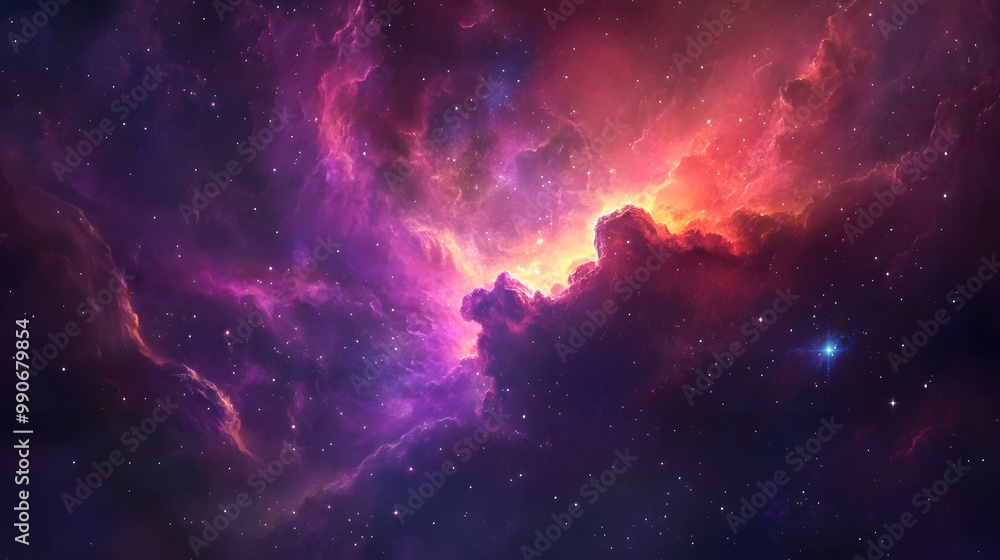 Fototapeta premium A Cosmic Nebula with Swirling Pink and Orange Clouds and Scattered Stars