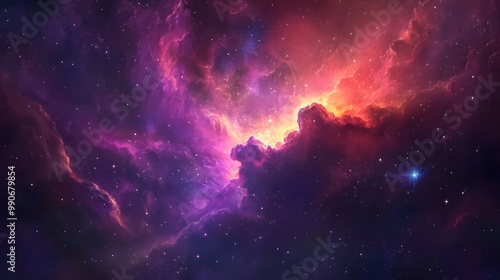 A Cosmic Nebula with Swirling Pink and Orange Clouds and Scattered Stars