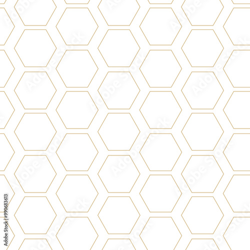 Abstract geometric pattern with crosses, stripes, lines. Seamless vector background. White and gold ornament. Modern reticulated graphic design.