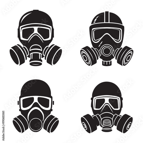 Black and white vector silhouettes set of gas mask