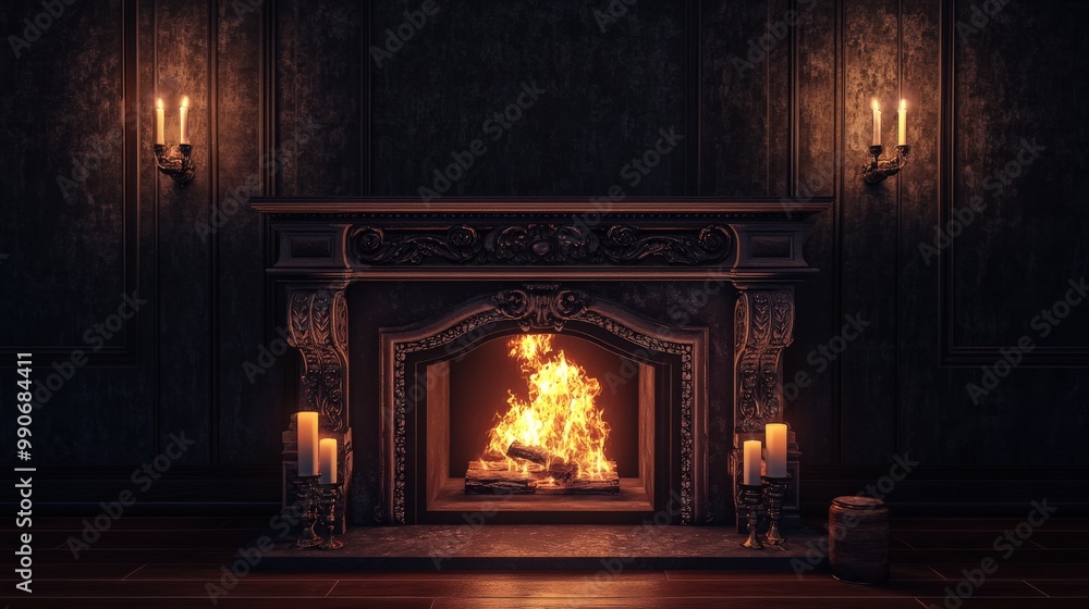 Elegant Living Room with Fireplace and Candles Mockup