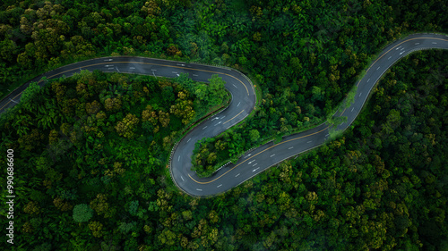 Road of No. 1095, Pai, Mae Hong Son, Chiang Mai Thailand aerial drone point of top view