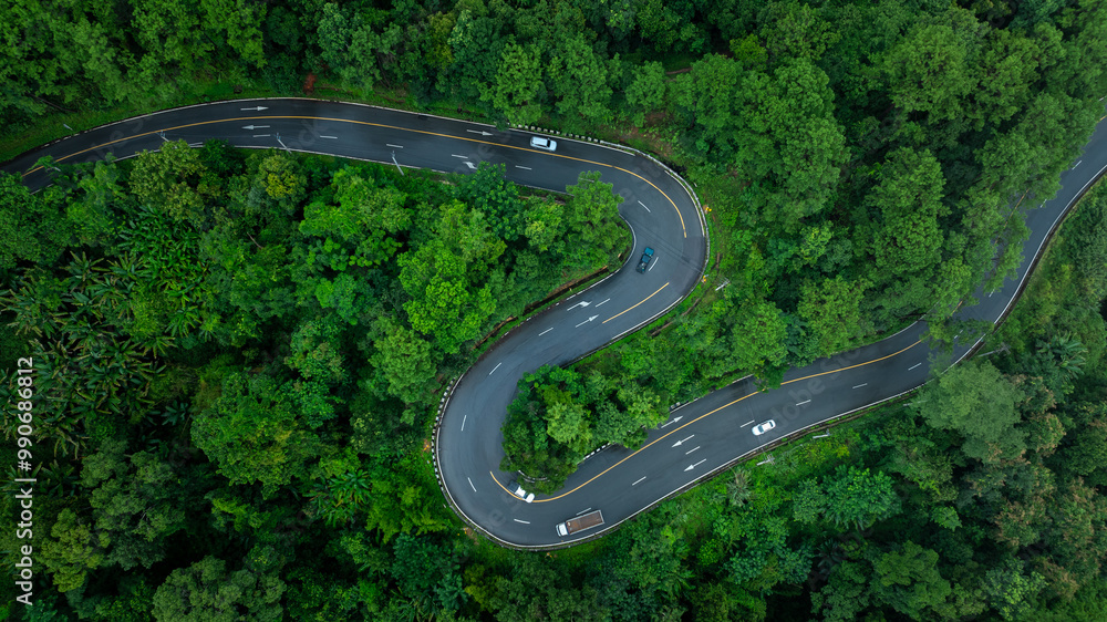 Road of No. 1095, Pai, Mae Hong Son, Chiang Mai Thailand aerial drone point of top view Road of No. 1095, Pai, Mae Hong Son, Chiang Mai Thailand aerial drone point of top view