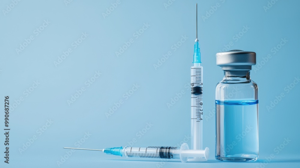Syringe and Vaccine Vial Representing Healthcare and Covid 19 Pandemic Treatment Syringe and Vaccine Vial Representing Healthcare and Covid 19 Pandemic Treatment