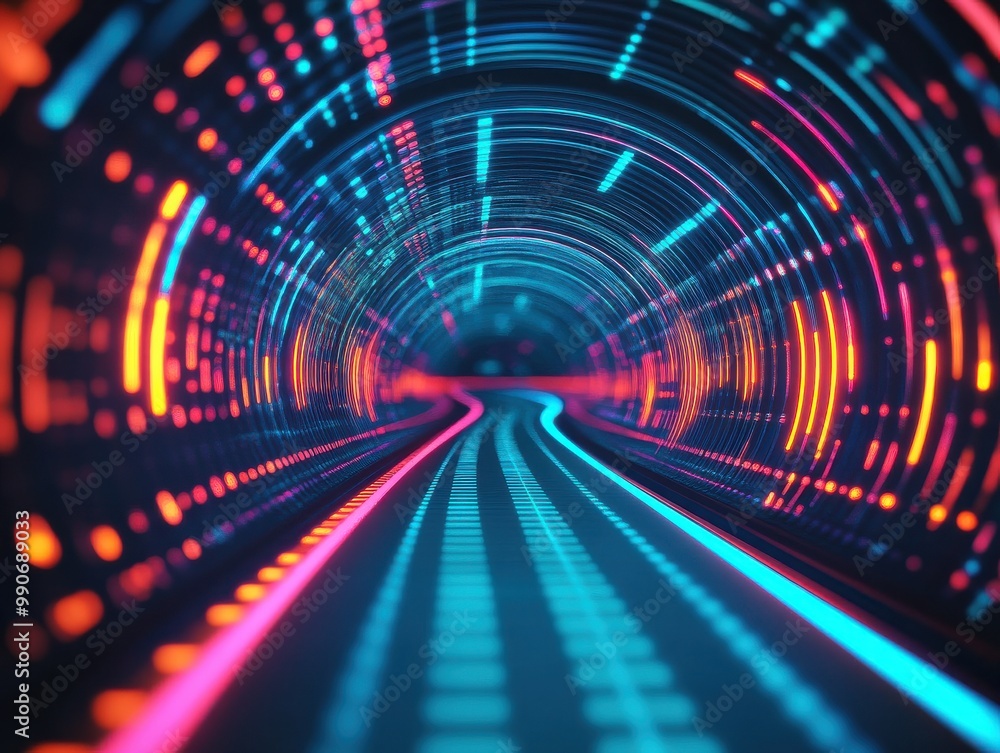 A vibrant digital tunnel showcasing colorful lines and lights, creating a dynamic sense of motion and depth. A vibrant digital tunnel showcasing colorful lines and lights, creating a dynamic sense of motion and depth.