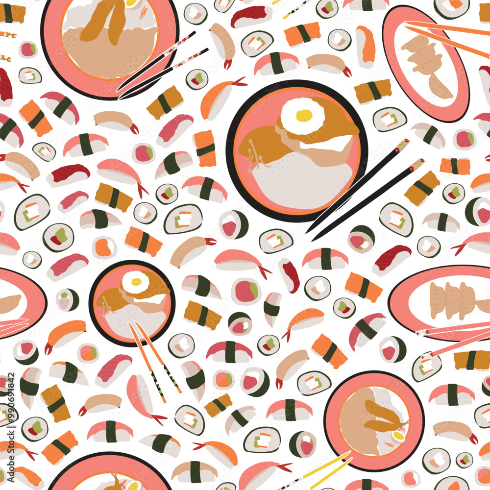 Japanese izakaya hand drawn seamless pattern with gyoza and other japanese cuisine favourites Japanese izakaya hand drawn seamless pattern with gyoza and other japanese cuisine favourites