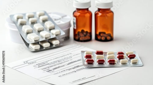 Assorted Medication and Pharmaceutical Supplies on White Background