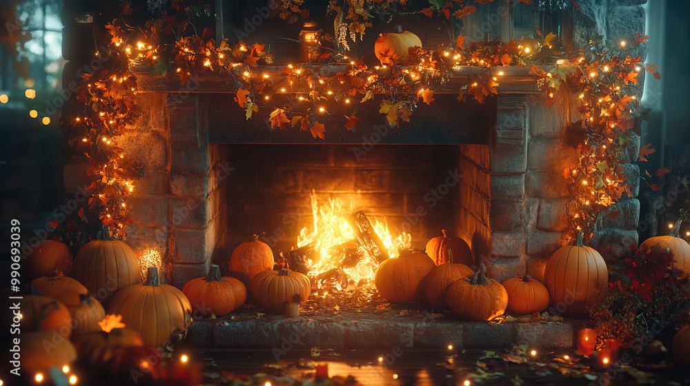 Cozy Pumpkin Decor by the Fire (christmas-tree) Cozy Pumpkin Decor by the Fire (christmas-tree)