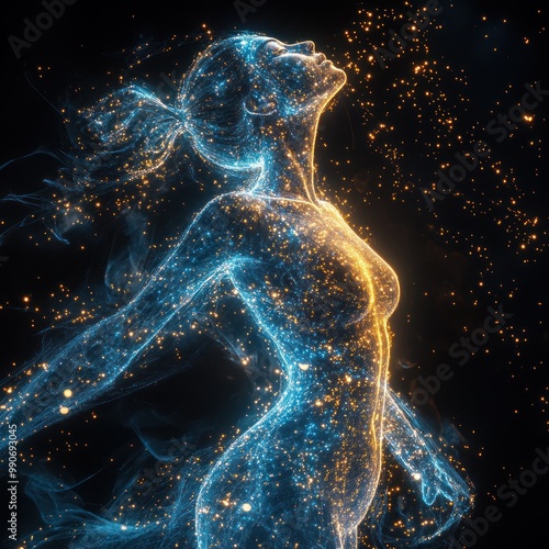 Digital figure exuding energy with head raised high