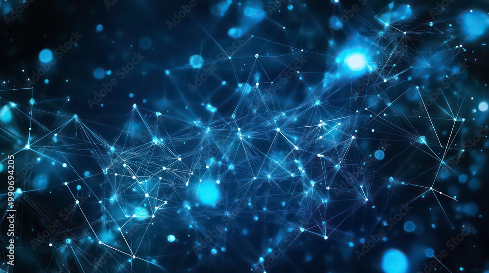 Abstract network of glowing lines and dots on a dark blue background. Abstract network of glowing lines and dots on a dark blue background.
