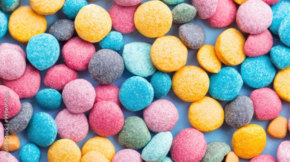 Brightly colored pet kibbles in various shapes create a cheerful assortment, ideal for attracting furry friends at mealtime Brightly colored pet kibbles in various shapes create a cheerful assortment, ideal for attracting furry friends at mealtime
