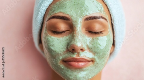 A woman relaxes with a soothing cucumber facial mask, enjoying a therapeutic skincare treatment for hydration and rejuvenation