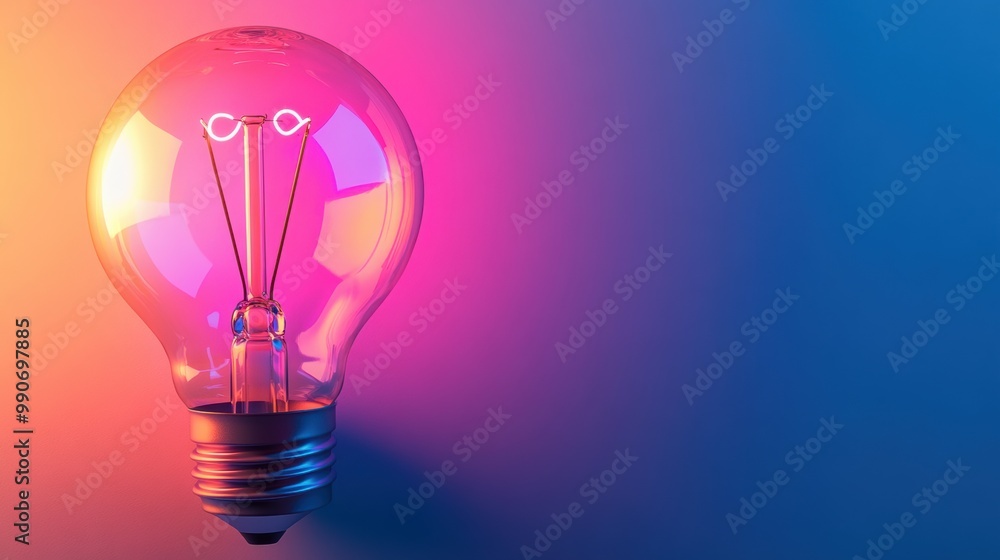 Glowing Light Bulb in Vibrant Colored Background Signifying Innovation and Creativity Glowing Light Bulb in Vibrant Colored Background Signifying Innovation and Creativity
