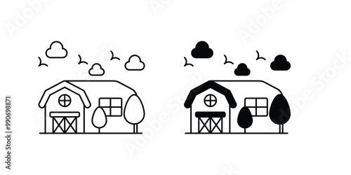 farmhouse set icon with white background vector stock illustration