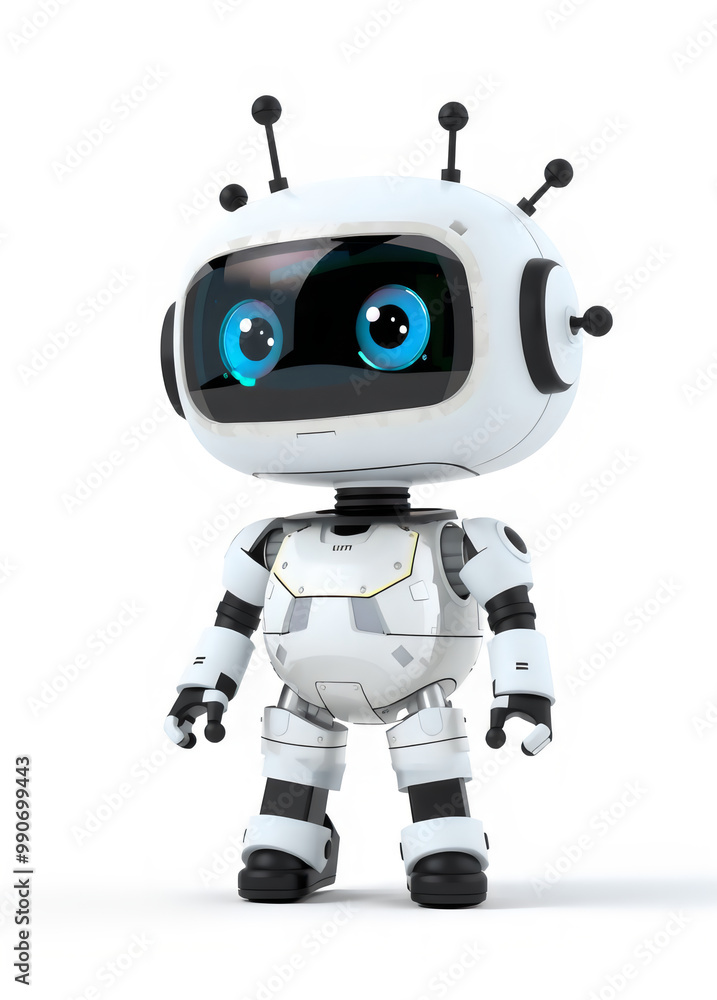 Cute funny robot on the white background. AI illustration. Cute funny robot on the white background. AI illustration.