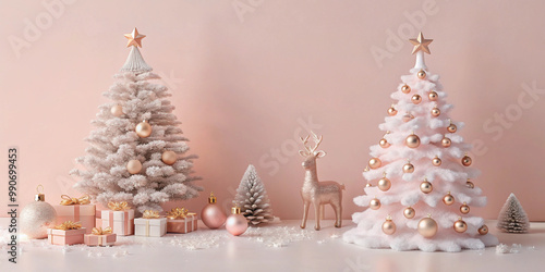 Cozy Christmas scene featuring a decorated tree, a smiling gingerbread cookie, wrapped gifts, and a warm, festive atmosphere.