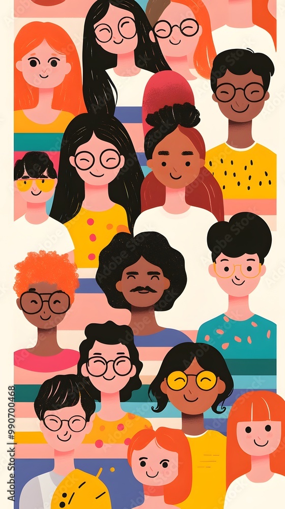 A flat illustration of diverse people standing together, symbolizing unity and diversity in the fight against oppression A flat illustration of diverse people standing together, symbolizing unity and diversity in the fight against oppression