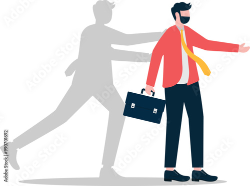 Devil pushing businessman in projection
