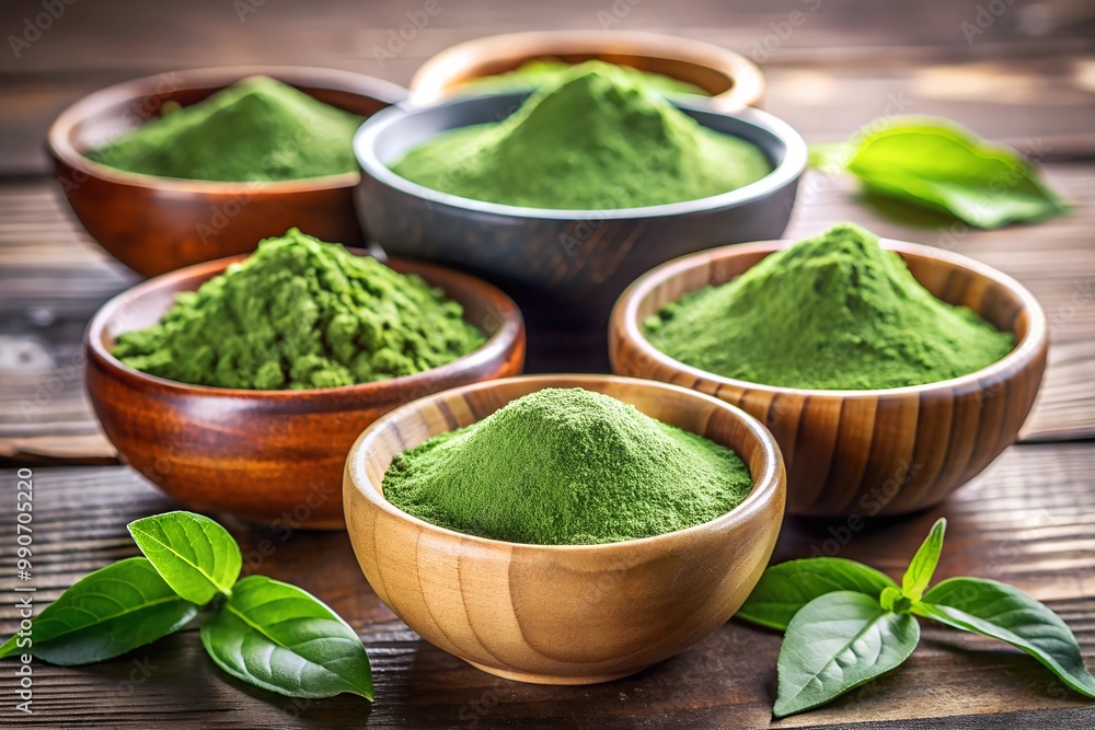 Green Powder in Bowls - Natural Ingredients for Health and Beauty Green Powder in Bowls - Natural Ingredients for Health and Beauty