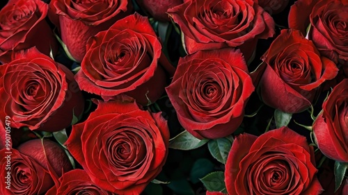 Vivid red roses displayed