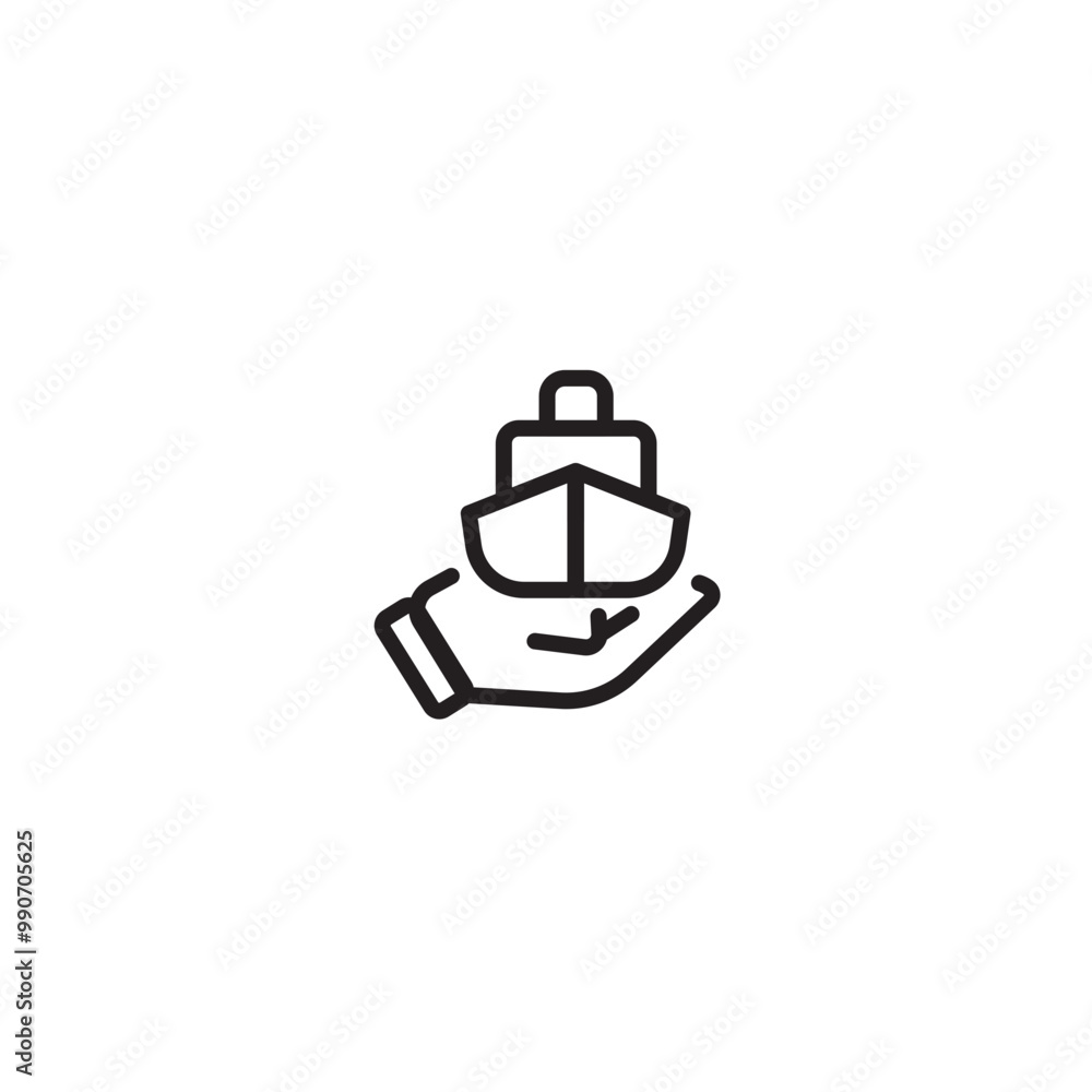 Icon of a hand holding a boat. This icon represents shipping, logistics, or transportation services. Editable icon. Icon of a hand holding a boat. This icon represents shipping, logistics, or transportation services. Editable icon.