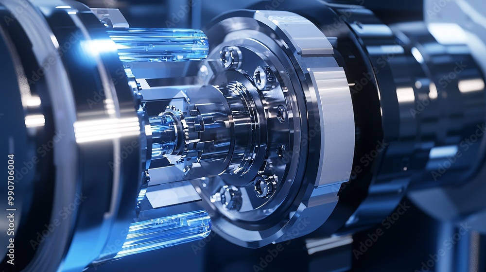 A detailed view of an advanced actuator integrated into a streamlined industrial device, highlighting cutting-edge engineering and innovation. A detailed view of an advanced actuator integrated into a streamlined industrial device, highlighting cutting-edge engineering and innovation.