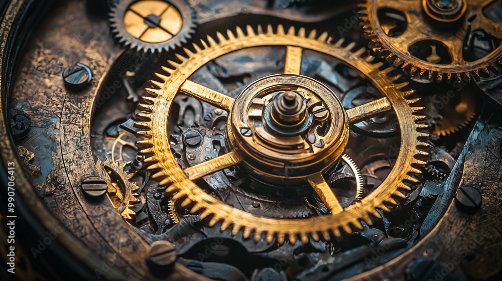 An up-close view reveals the stunningly intricate gears of a vintage timepiece, highlighting exceptional craftsmanship and the artistry of timekeeping. An up-close view reveals the stunningly intricate gears of a vintage timepiece, highlighting exceptional craftsmanship and the artistry of timekeeping.