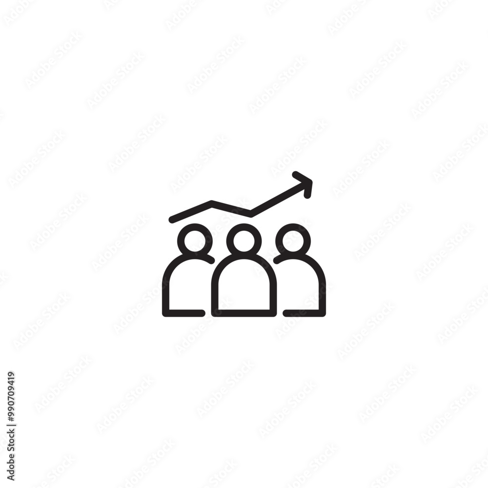 Three people with an upward arrow above them on icon. Reaching new heights together, as a team. Editable icon. Three people with an upward arrow above them on icon. Reaching new heights together, as a team. Editable icon.