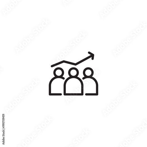 Three people with an upward arrow above them on icon. Reaching new heights together, as a team. Editable icon.