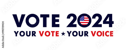 Vote 2024, Your vote - your voice horizontal poster. Voting in 2024 US Federal Elections. Vector illustration for USA 2024 Presidential Elections Event banner