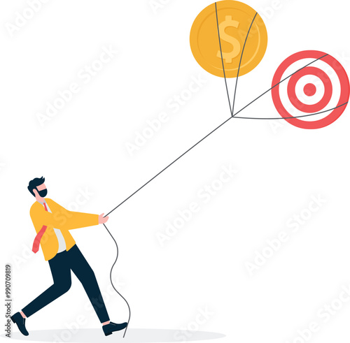 Achieve financial goal, success investment or make money target, win wealth and savings objective or accomplishment concept

