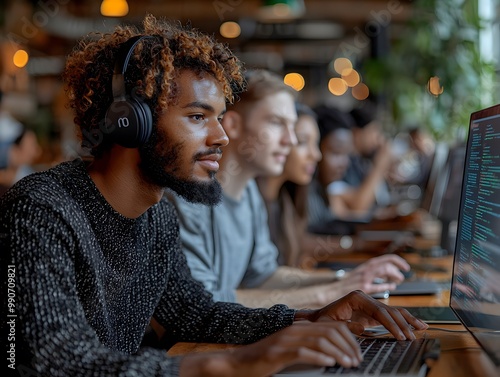 Wallpaper Mural Diverse group of developers coding in a modern workspace Torontodigital.ca