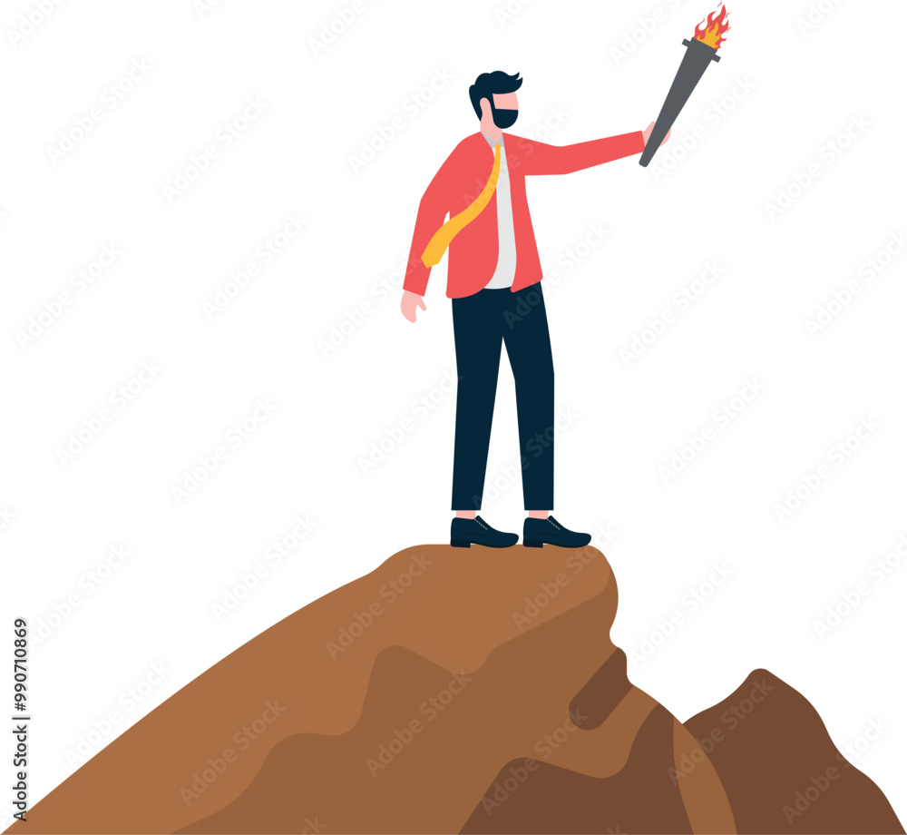 business man holding a torch on the top of the mountain
business man holding a torch on the top of the mountain